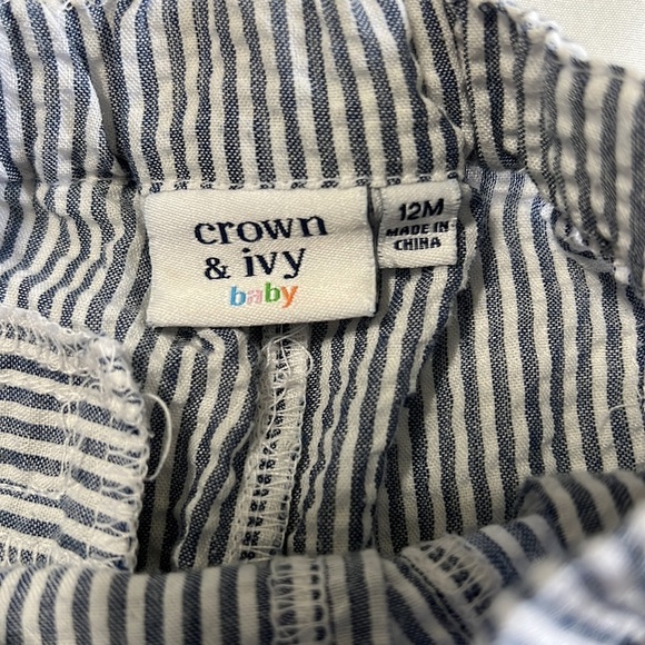 Crown & Ivy Blue & White Striped Baby Shorts 12 Mos - Picture 3 of 5